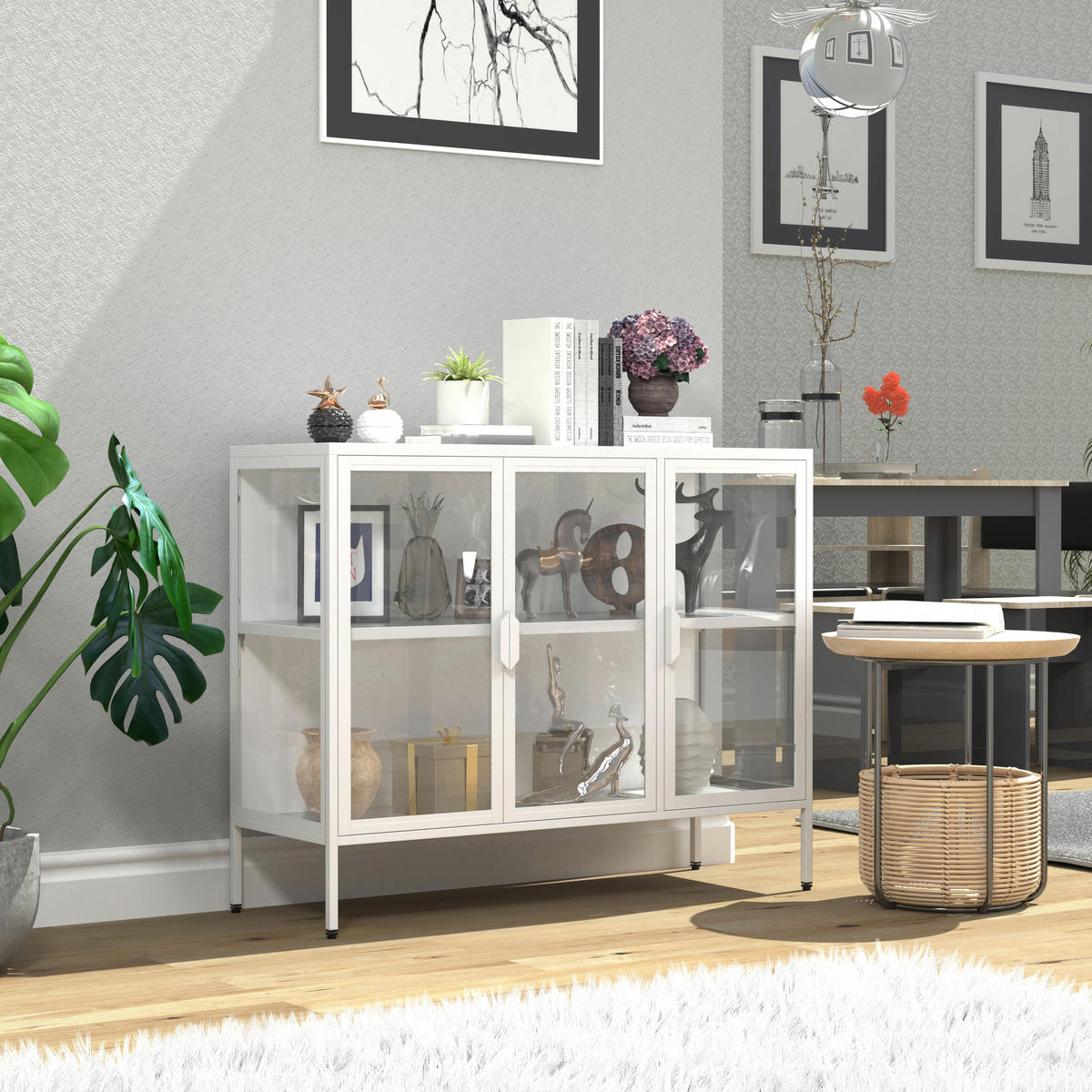 VITRINE in Weiss  - Weiss/Transparent, Design, Glas/Metall (110/80/35cm) - MID.YOU