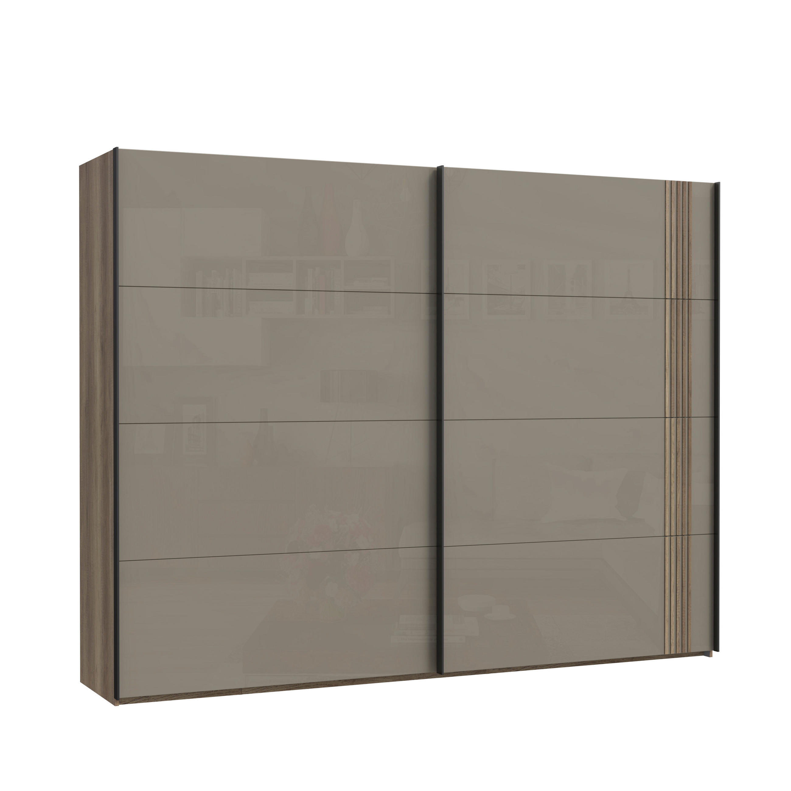 DULAP CU UȘI CULISANTE in culoare lemn stejar, bej  - bej/culoare lemn stejar, Modern, metal/material pe bază de lemn (220,1/210,5/61,2cm) - Hom`in