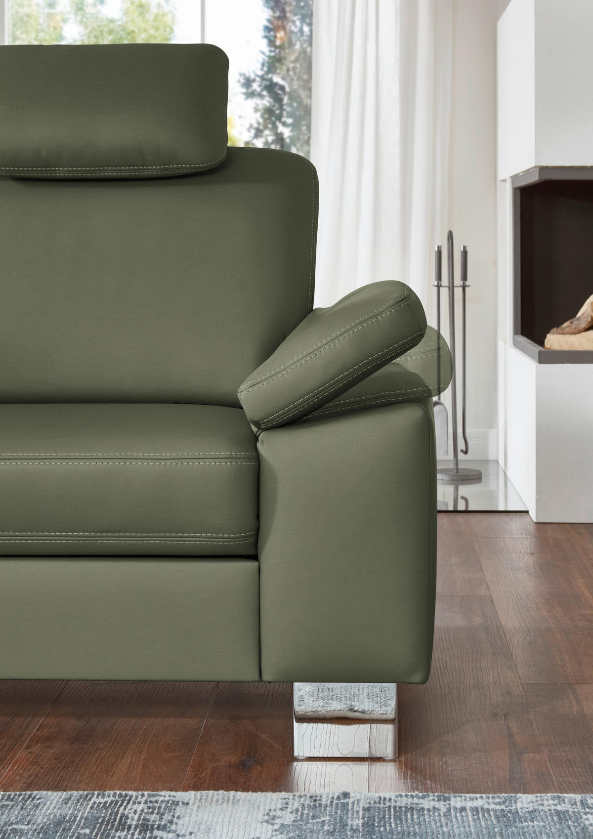 ECKSOFA  in Echtleder Olivgrün  235/248 cm  - Alufarben/Olivgrün, Design, Leder/Metall (235/248cm) - Beldomo Premium