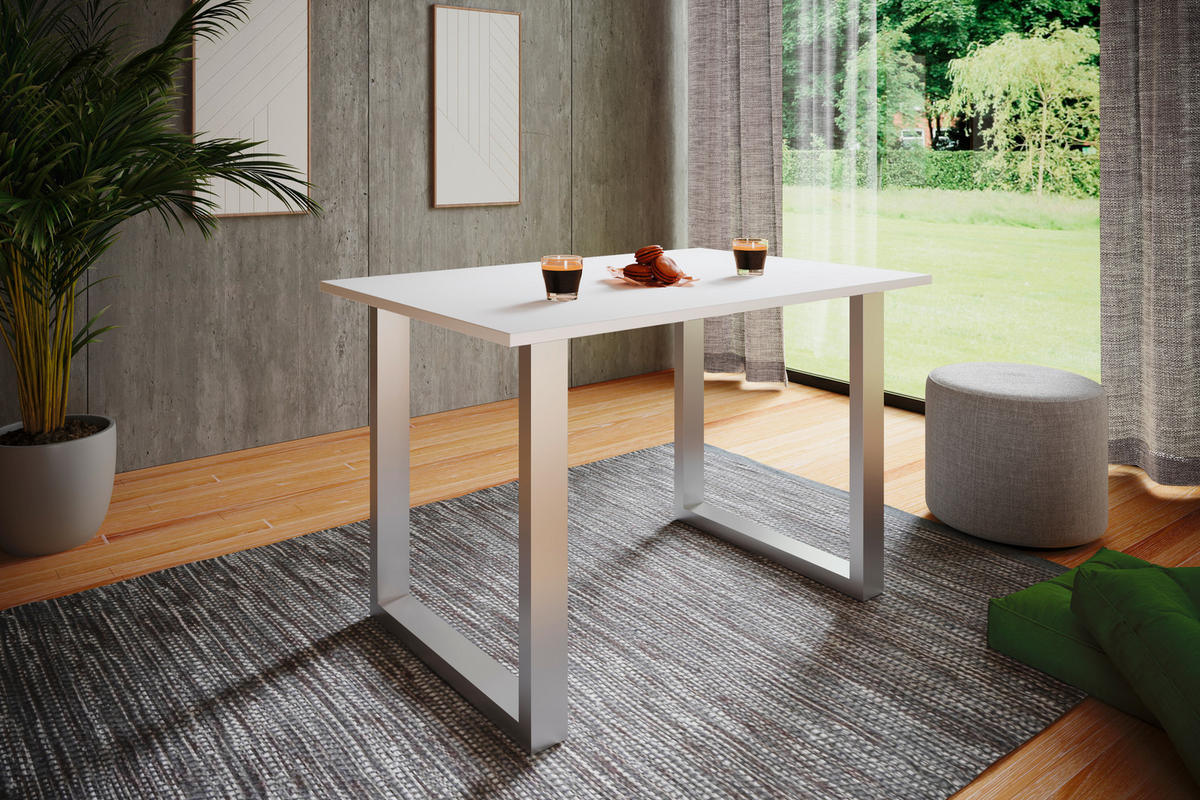 SCHREIBTISCH  in Silberfarben, Weiß  - Silberfarben/Weiß, Design, Holzwerkstoff/Metall (110/76/50cm) - MID.YOU