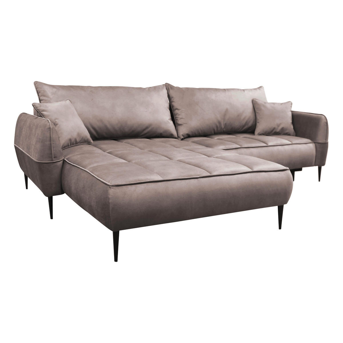 ECKSOFA Beige Velours  - Beige/Schwarz, Design, Textil/Metall (189/260cm) - MID.YOU