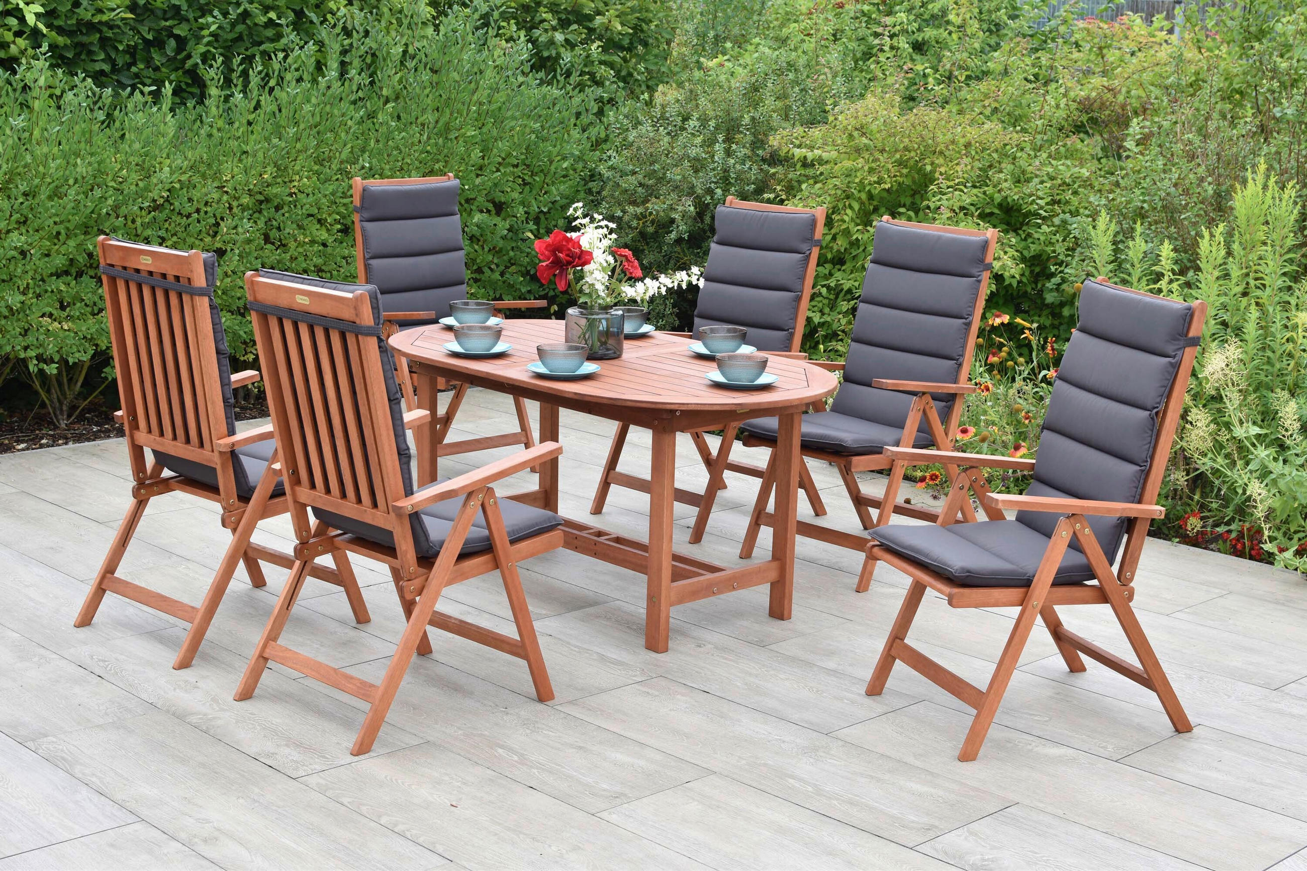 GARTENTISCHGRUPPE  - Eukalyptusholzfarben/Grau, KONVENTIONELL, Holz/Textil - Gardenson