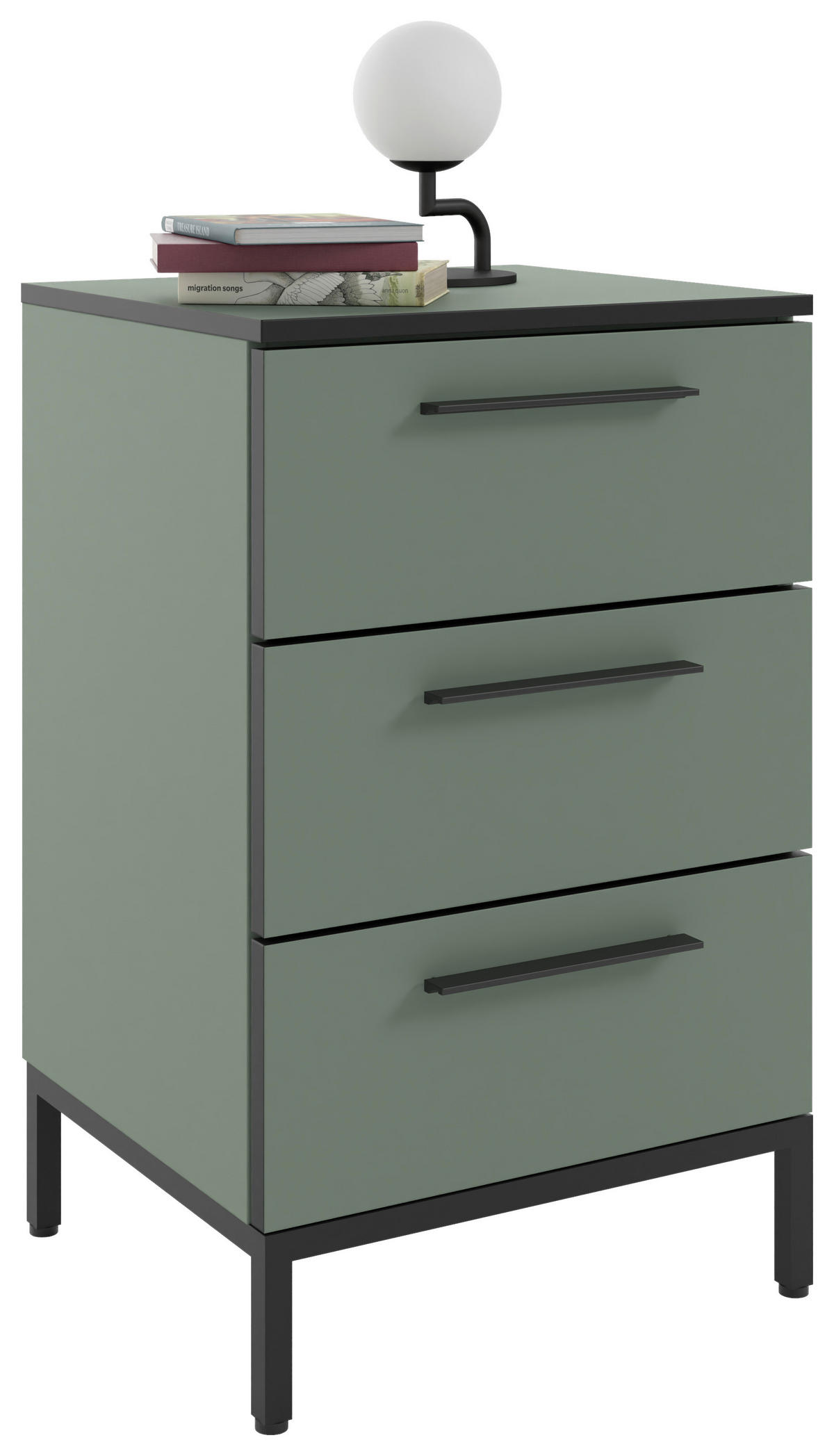 NACHTSCHRANK 45/72,4/40 cm  - Schilfgrün/Schwarz, MODERN, Holzwerkstoff/Metall (45/72,4/40cm)