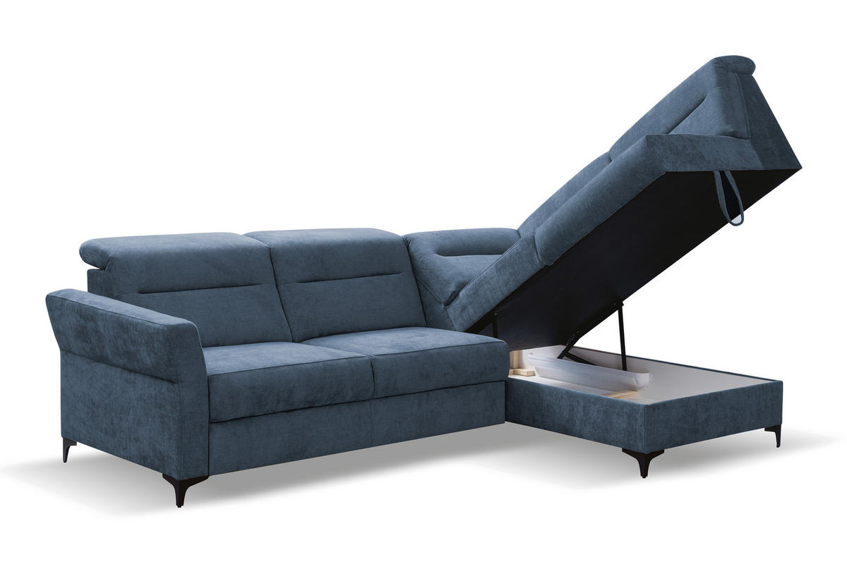 ECKSOFA inkl. Funktionen Blau Webstoff  - Blau/Schwarz, KONVENTIONELL, Textil/Metall (272/177cm) - Stylife