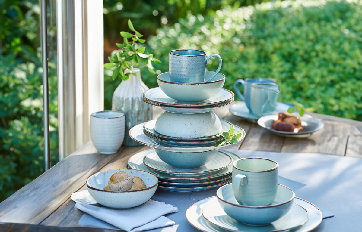 KOMBISERVICE Blau, Grün, Beige Farmhouse 24-teilig 6 Personen  - Blau/Beige, Design, Keramik - Landscape