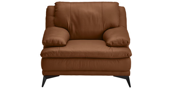 SESSEL in Echtleder Cognac  - Cognac/Schwarz, Design, Leder/Metall (115/92/98cm) - Novel