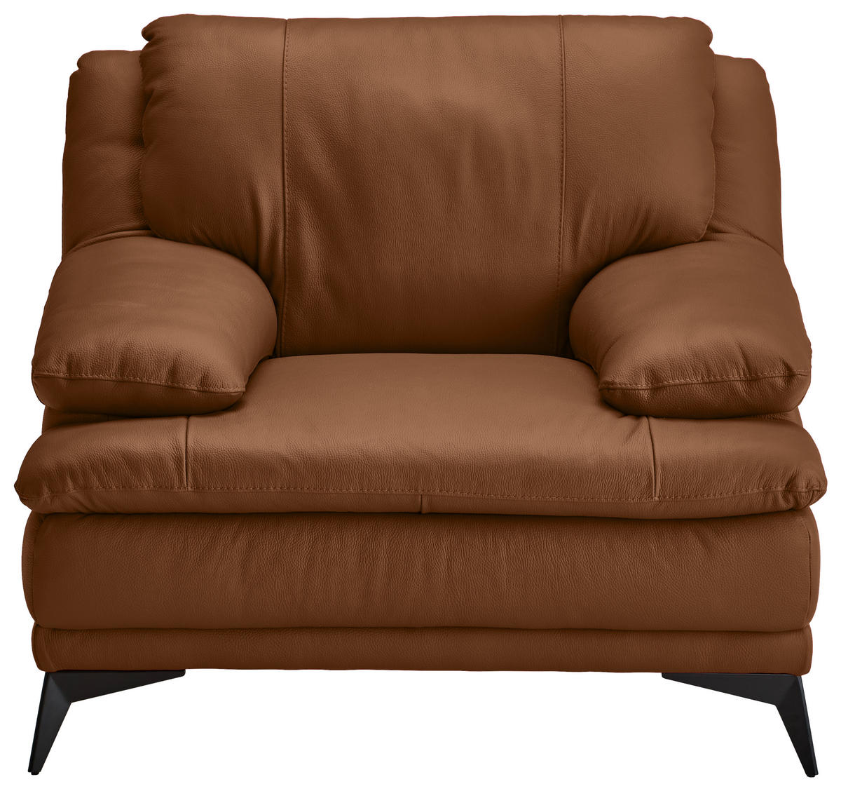 SESSEL in Echtleder Cognac  - Cognac/Schwarz, Design, Leder/Metall (115/92/98cm) - Novel