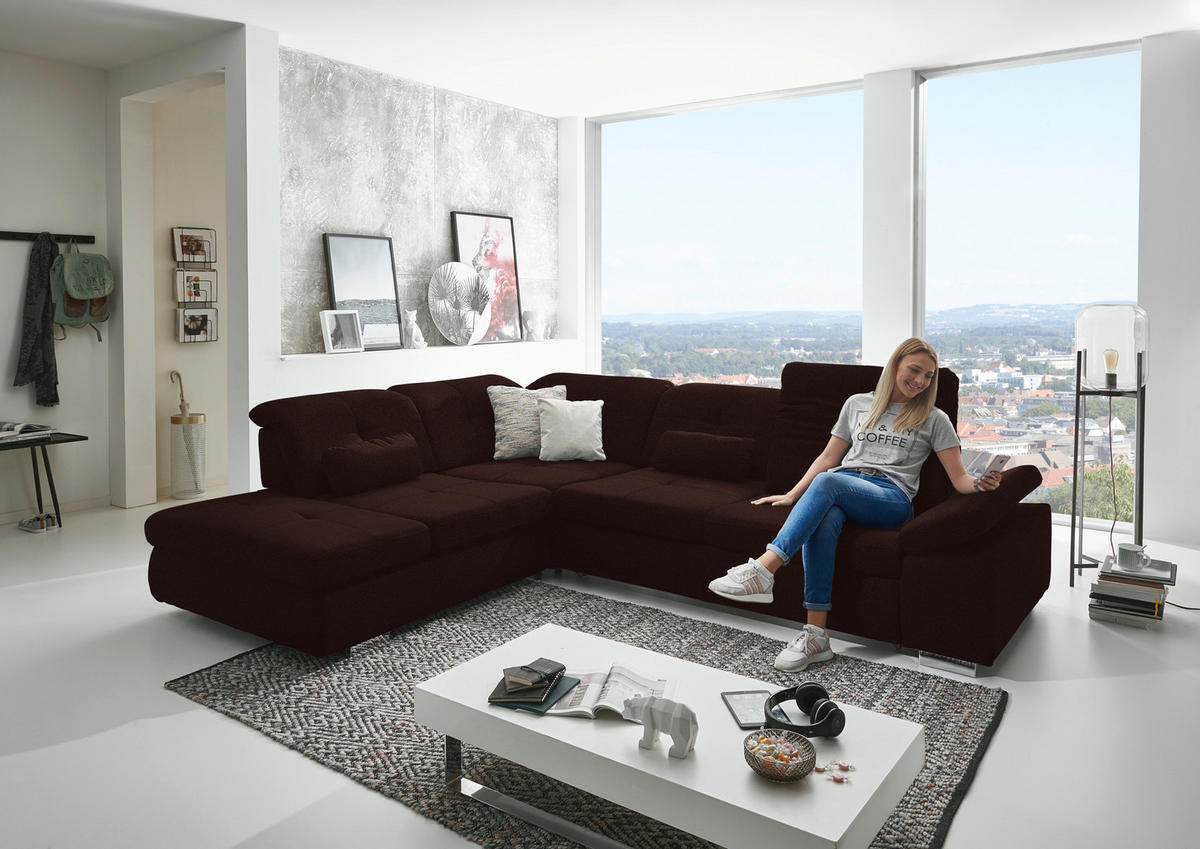 ECKSOFA  in Mikrofaser Braun  260/312 cm  - Chromfarben/Braun, Design, Textil/Metall (260/312cm) - Beldomo Style