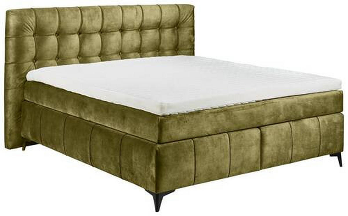 BOXSPRINGBETT 180/200 cm  in Olivgrün  - Schwarz/Olivgrün, Konventionell, Kunststoff/Textil (180/200cm) - Modante