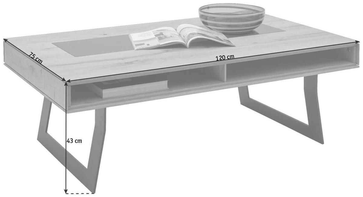 COUCHTISCH in Holz, Metall, Glas 125/75/43 cm  - Eichefarben/Anthrazit, Natur, Glas/Holz (125/75/43cm) - Valnatura