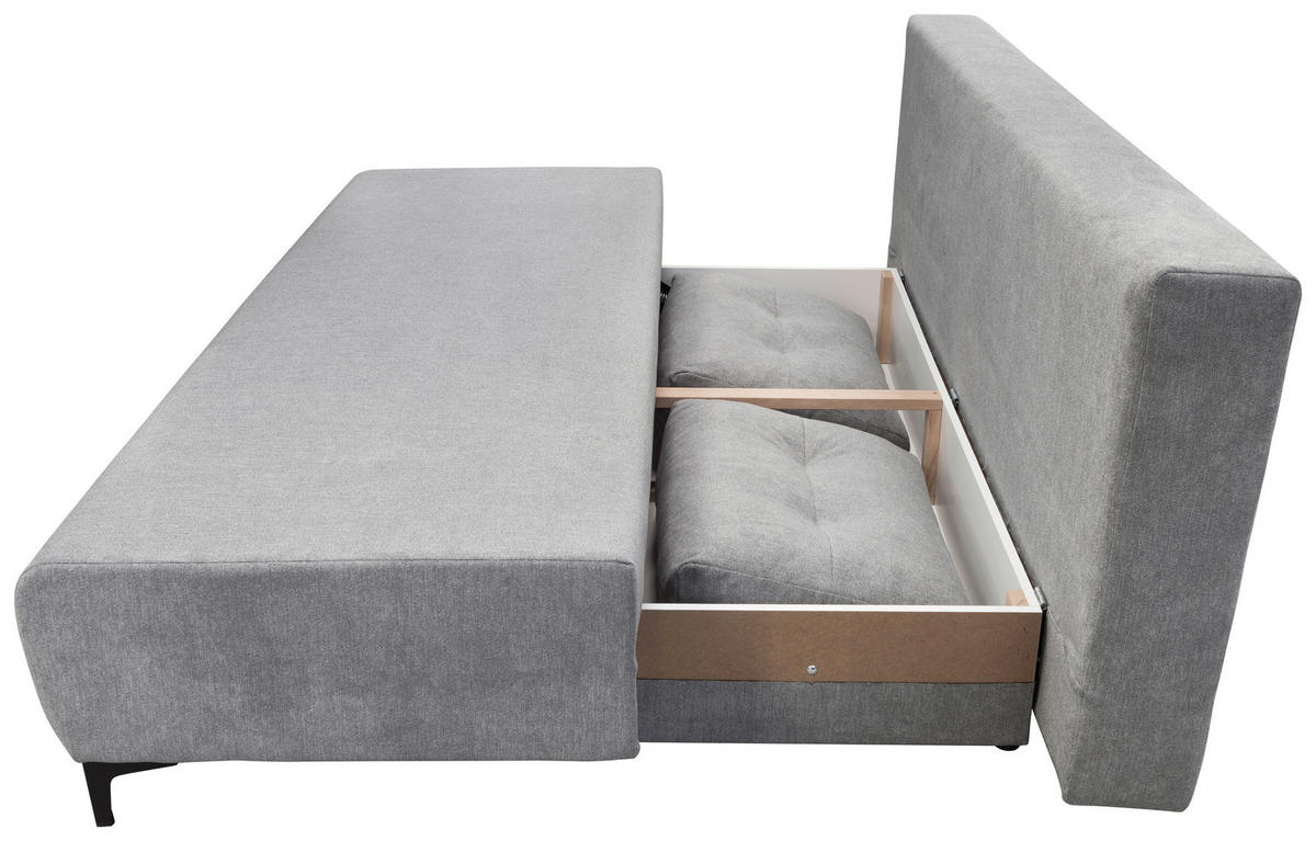 BOXSPRINGSOFA Mikrofaser Hellgrau  - Hellgrau/Schwarz, MODERN, Textil/Metall (201/100/105cm) - MID.YOU