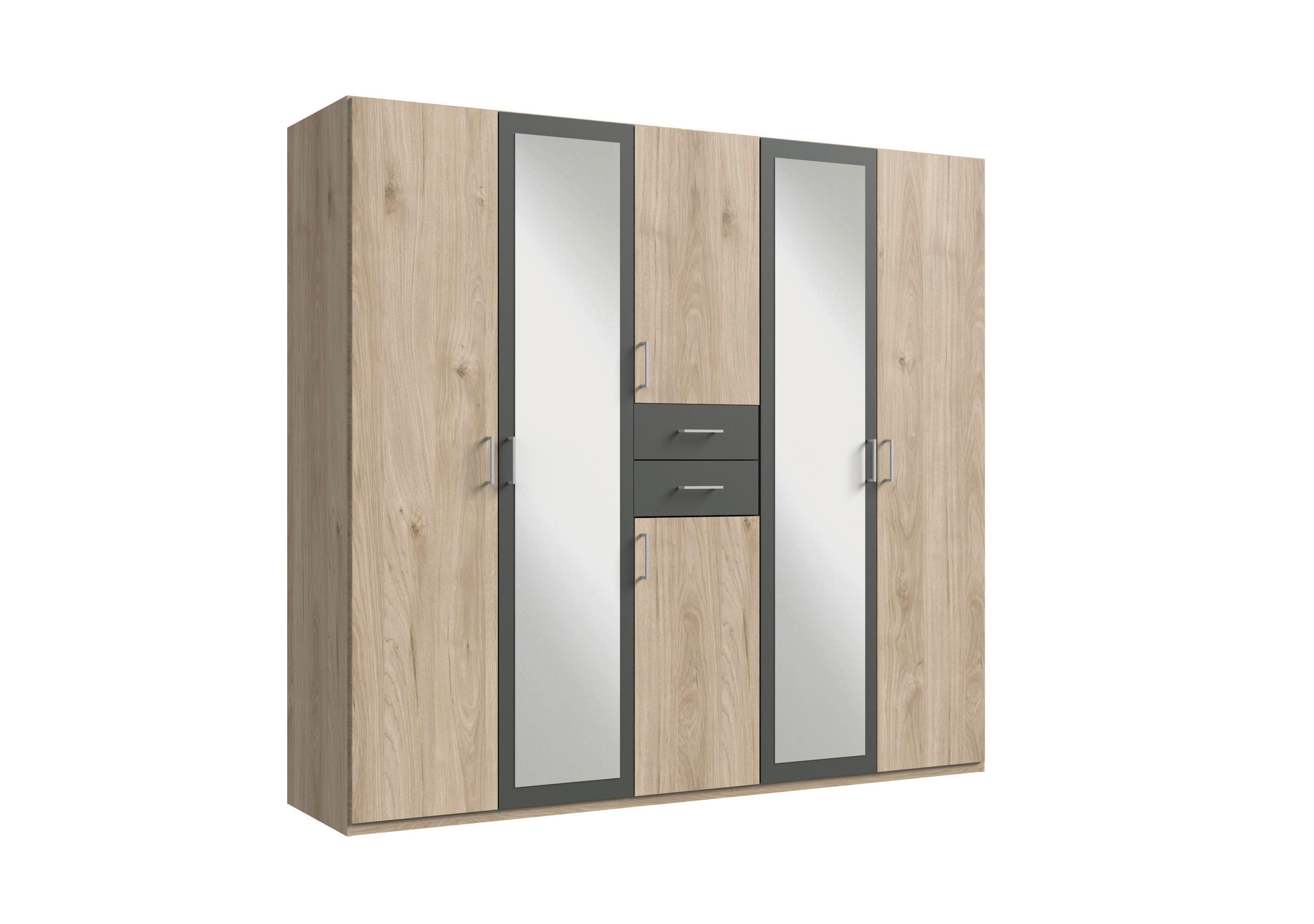 GARDEROB 225/208/58 cm 6-dörrar - grafitfärgad/silver, Modern, trämaterial/trä (225/208/58cm) - P & B