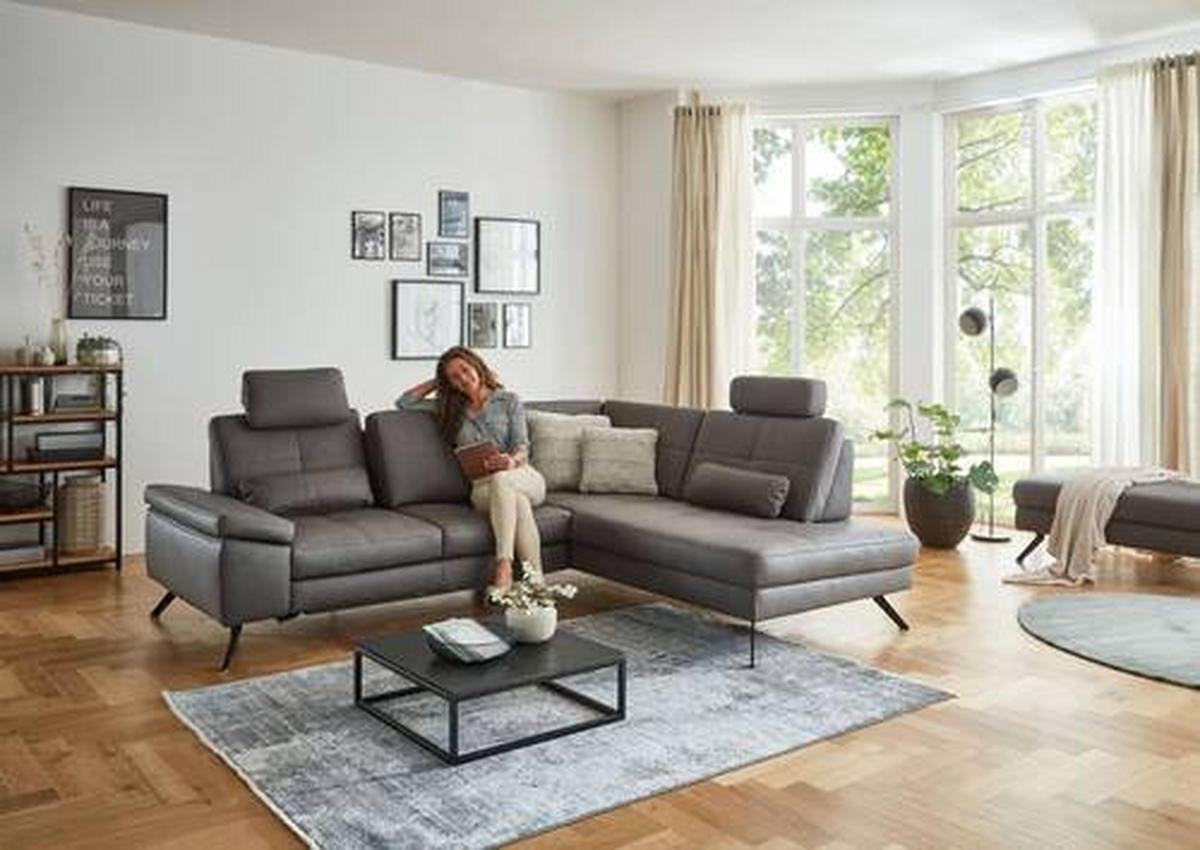 ECKSOFA in Lederlook, Mikrofaser Dunkelgrau  - Dunkelgrau/Schwarz, Design, Textil/Metall (261/220cm) - Beldomo System