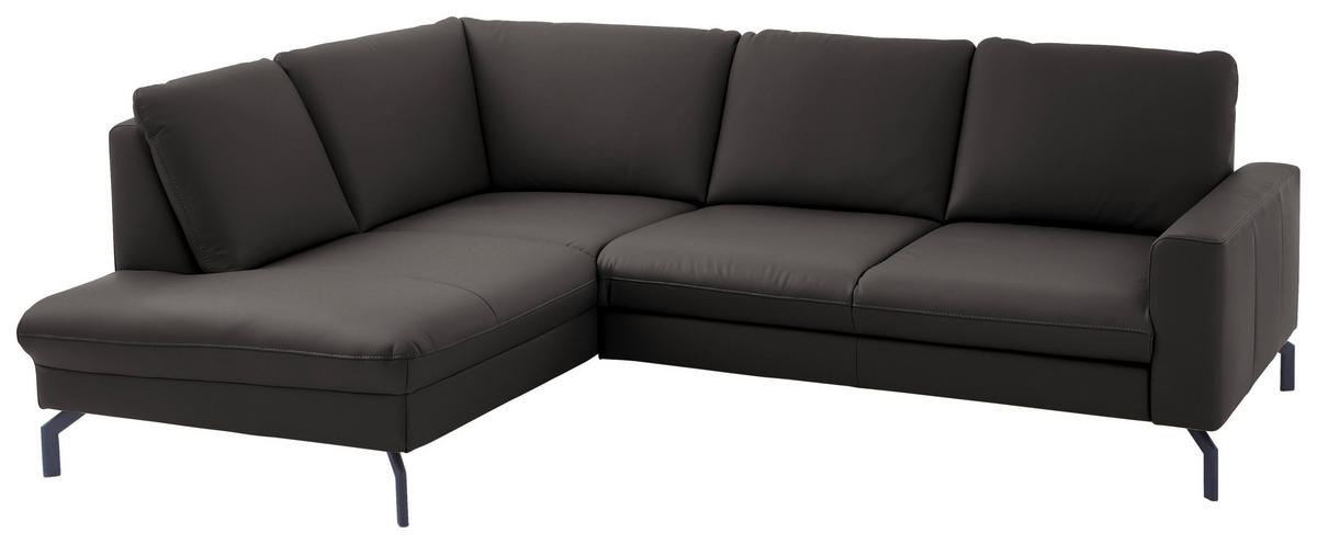 ECKSOFA in Echtleder Dunkelgrau  - Dunkelgrau/Schwarz, Design, Leder/Metall (194/250cm) - Beldomo Premium