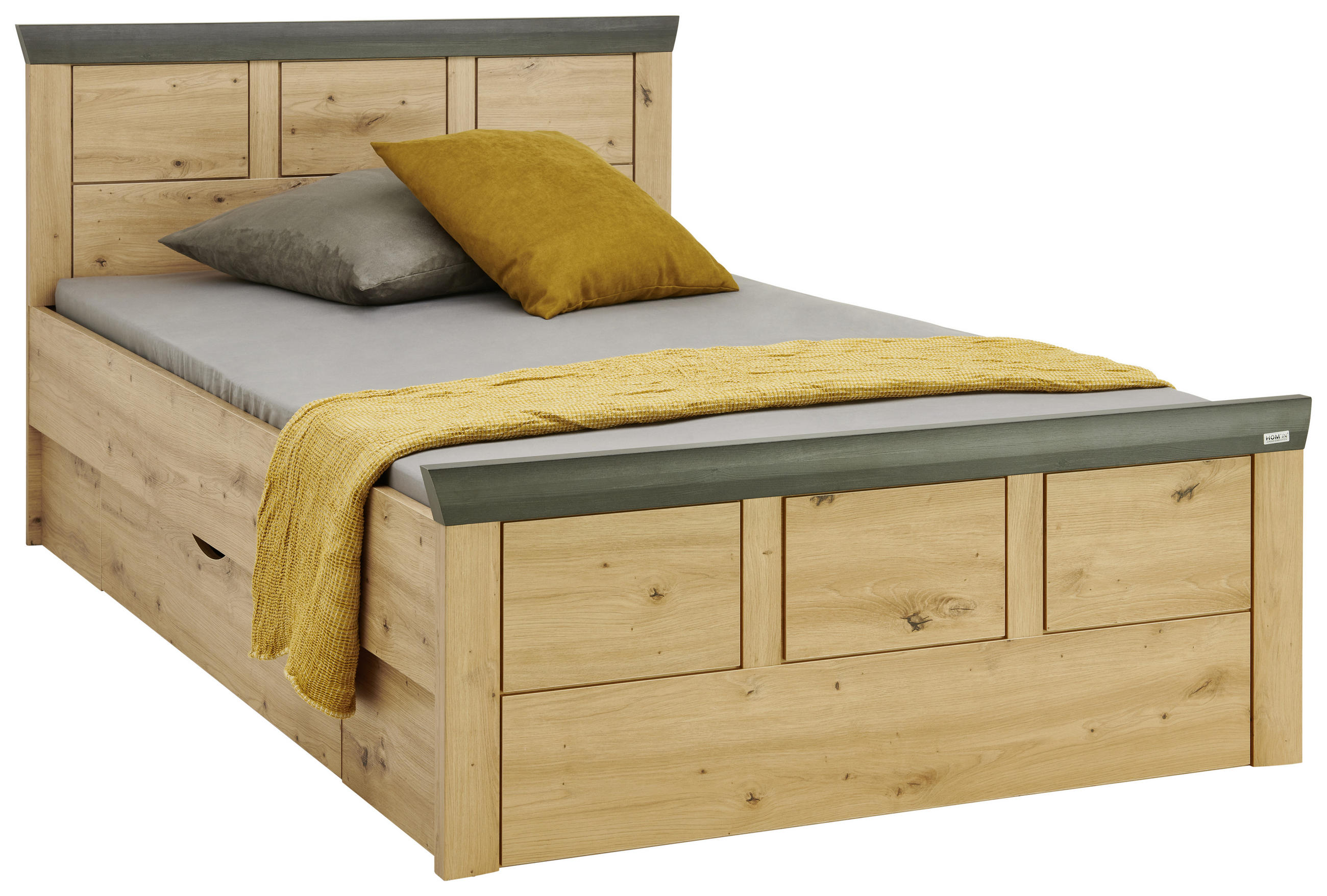 POSTELJA 200 cm x 120 cm , leseni material barve hrasta, temno siva - temno siva/barve hrasta, Romantika, leseni material (120/200cm) - Hom`in