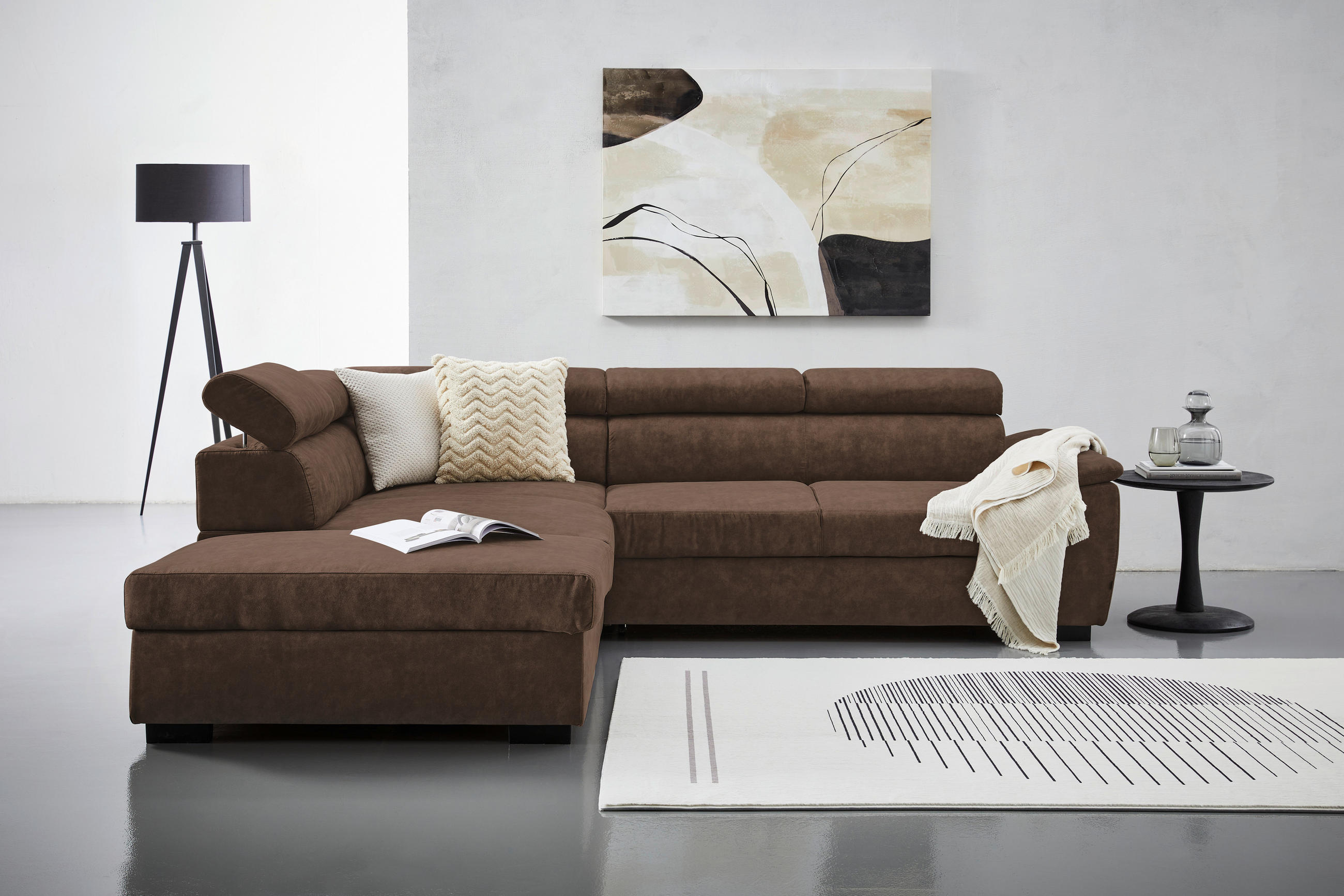 ECKSOFA Dunkelbraun Lederlook  - Dunkelbraun/Schwarz, Design, Kunststoff/Textil (230/263cm) - Hom`in
