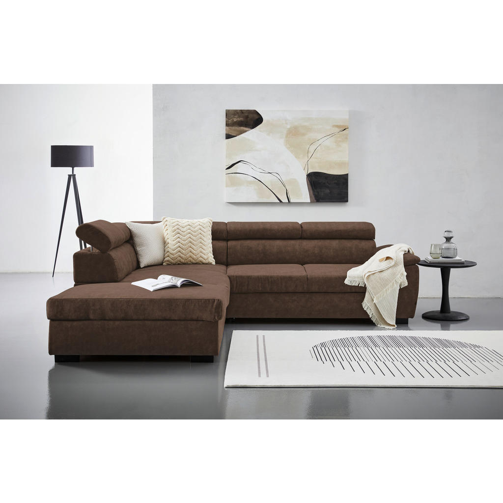 Thumbnail - Hom`in Ecksofa, Dunkelbraun, Textil, 4-Sitzer, Ottomane links, L-Form, 263x230 cm, seitenverkehrt erhältlich, Schlafen a...