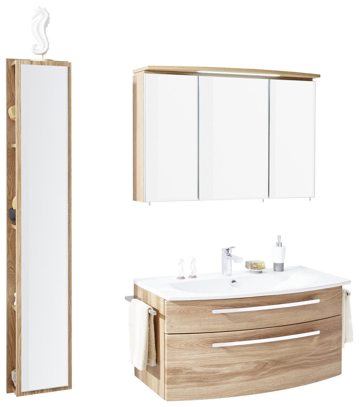 BADEZIMMER  in 100 cm  - Eichefarben/Weiß, KONVENTIONELL, Glas/Keramik (100cm) - Novel