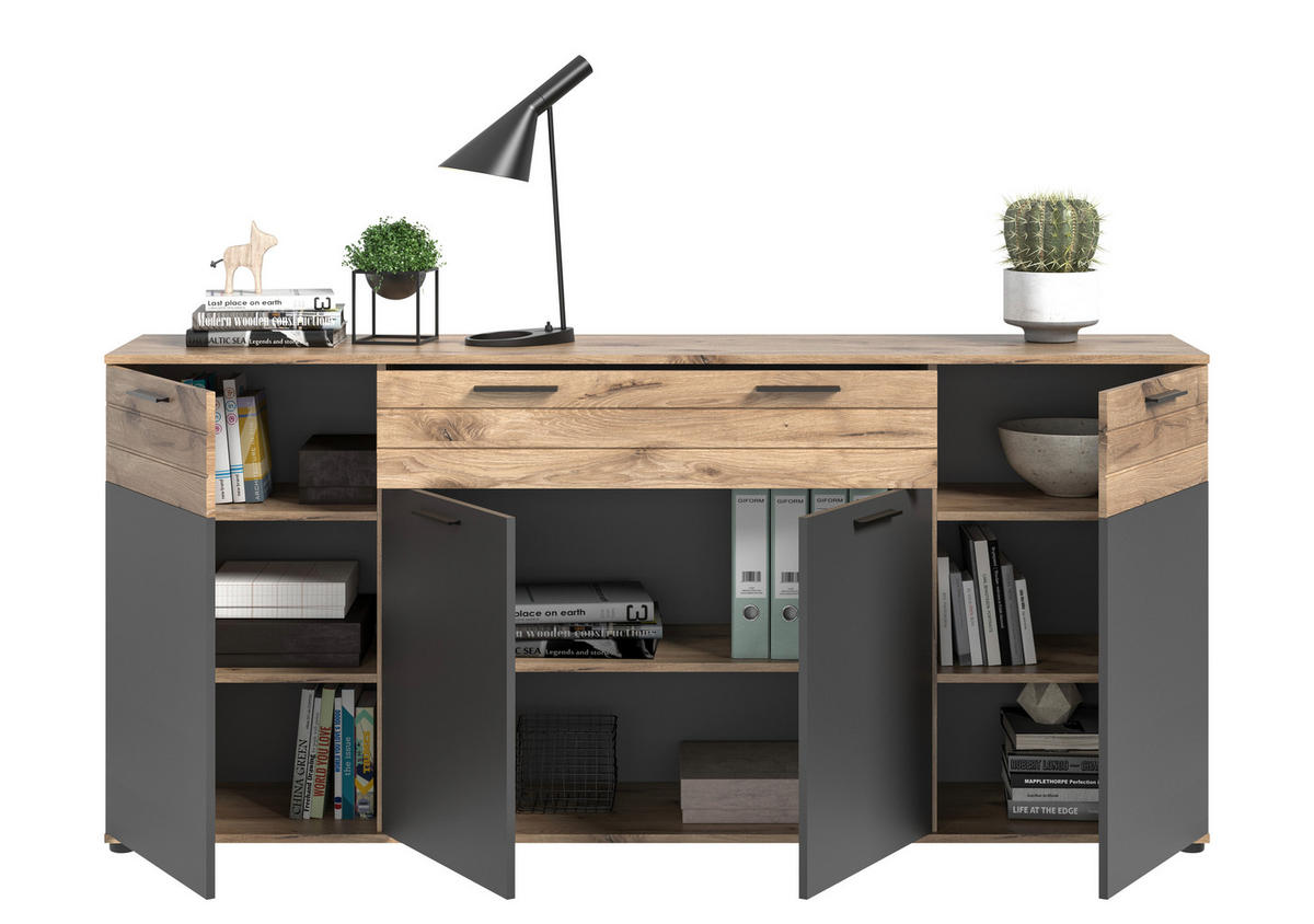 SIDEBOARD  in 200/91/40 cm  - Schwarz/Grau, KONVENTIONELL, Holzwerkstoff/Kunststoff (200/91/40cm) - MID.YOU