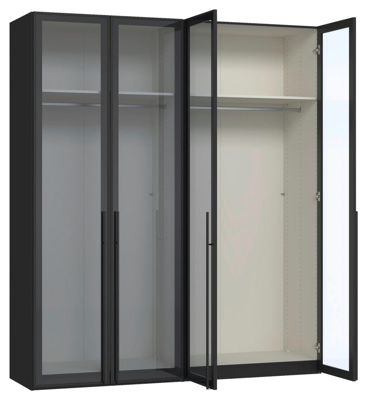DREHTÜRENSCHRANK 203/236/59 cm,  in Schwarz, 4-türig  - Schwarz, Design, Glas/Holzwerkstoff (203/236/59cm) - Jutzler