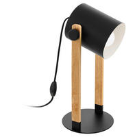 STOLNÍ LAMPA, E27, 21/18/42 cm - černá/krémová, Natur, kov/dřevo (21/18/42cm) - Eglo
