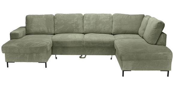 WOHNLANDSCHAFT Salbeigrün Cord  - Salbeigrün/Schwarz, KONVENTIONELL, Textil/Metall (148/303/197cm) - Carryhome