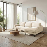 ECKSOFA  in Cord Beige Rücken echt  238/166 cm  - Beige/Schwarz, Design, Textil/Metall (238/166cm) - Livetastic