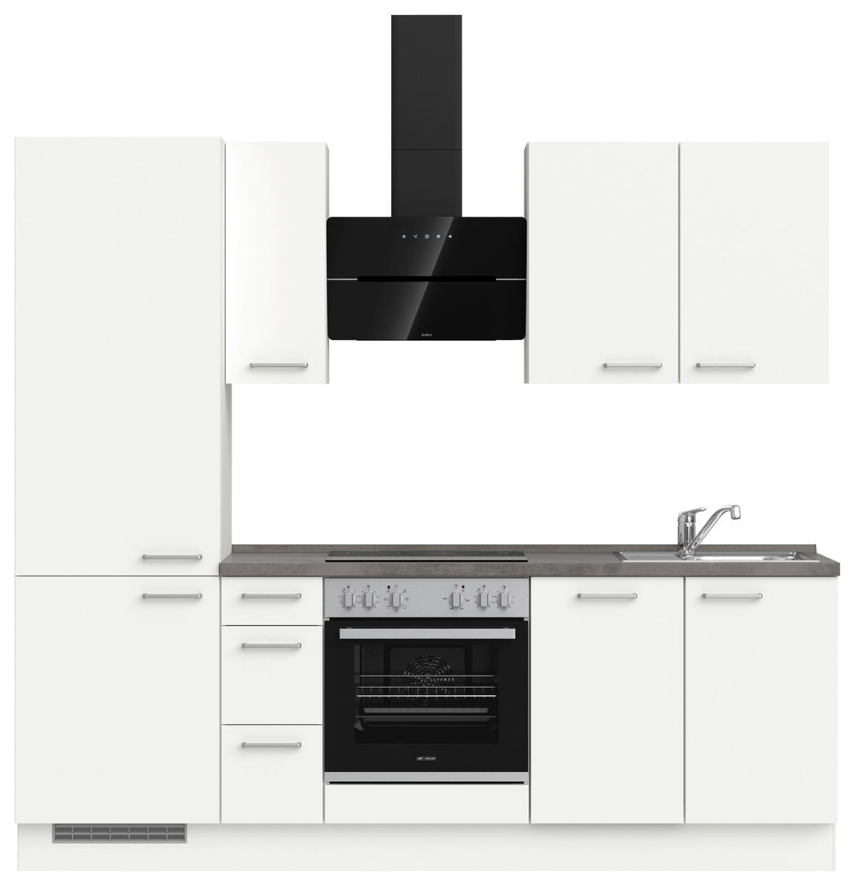 BUCĂTĂRIE FĂRĂ ELECTROCASNICE  - alb/culoare inox, Modern, metal/material pe bază de lemn (240cm) - Nobilia