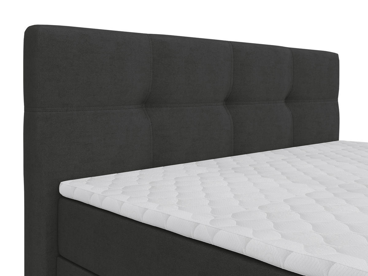 BOXBETT 180/200 cm,  in Anthrazit, gepolstertes Kopfteil, Bettkasten, Topper, Matratzen, Wendematratze mit unterschiedlichen Härtegraden, H2 + H3 = mittel + fest  - Anthrazit/Schwarz, Basics, Kunststoff/Textil (180/200cm) - Chameo