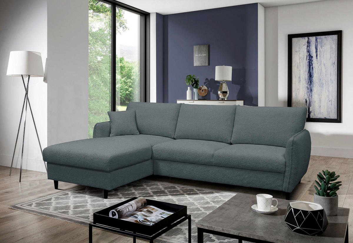 ECKSOFA LAPIT in Chenille Grau  170/240 cm  - Schwarz/Grau, Design, Holz/Textil (170/240cm) - MID.YOU