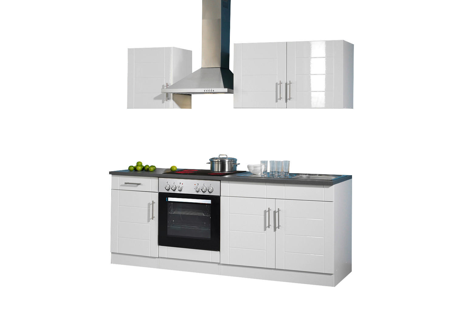 KÜCHENBLOCK 210 cm   in Weiss Hochglanz  - Weiss Hochglanz/Chromfarben, Modern, Holzwerkstoff/Metall (210cm) - Held