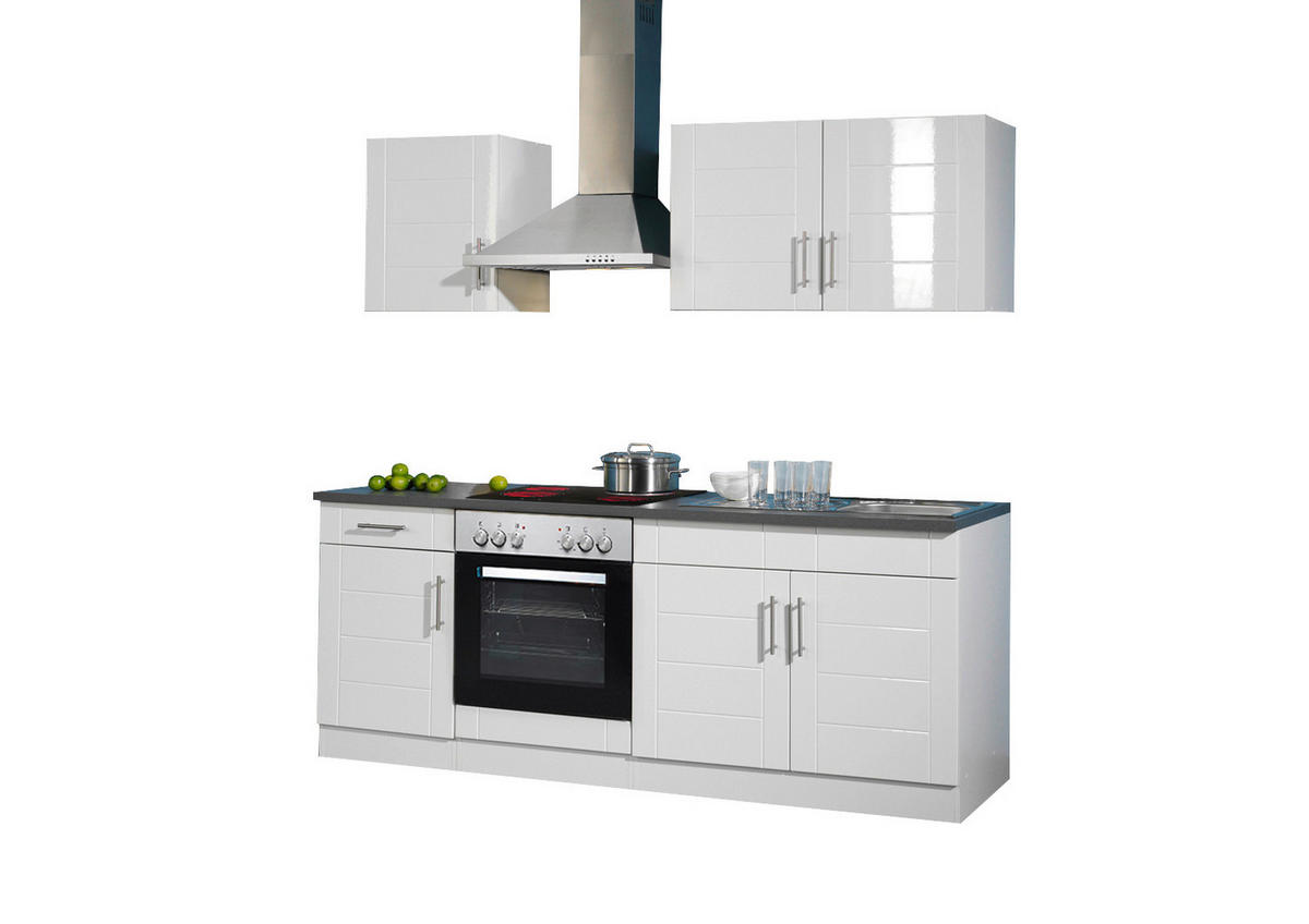 KÜCHENBLOCK 210 cm   in Weiss Hochglanz  - Weiss Hochglanz/Chromfarben, Modern, Holzwerkstoff/Metall (210cm) - Held