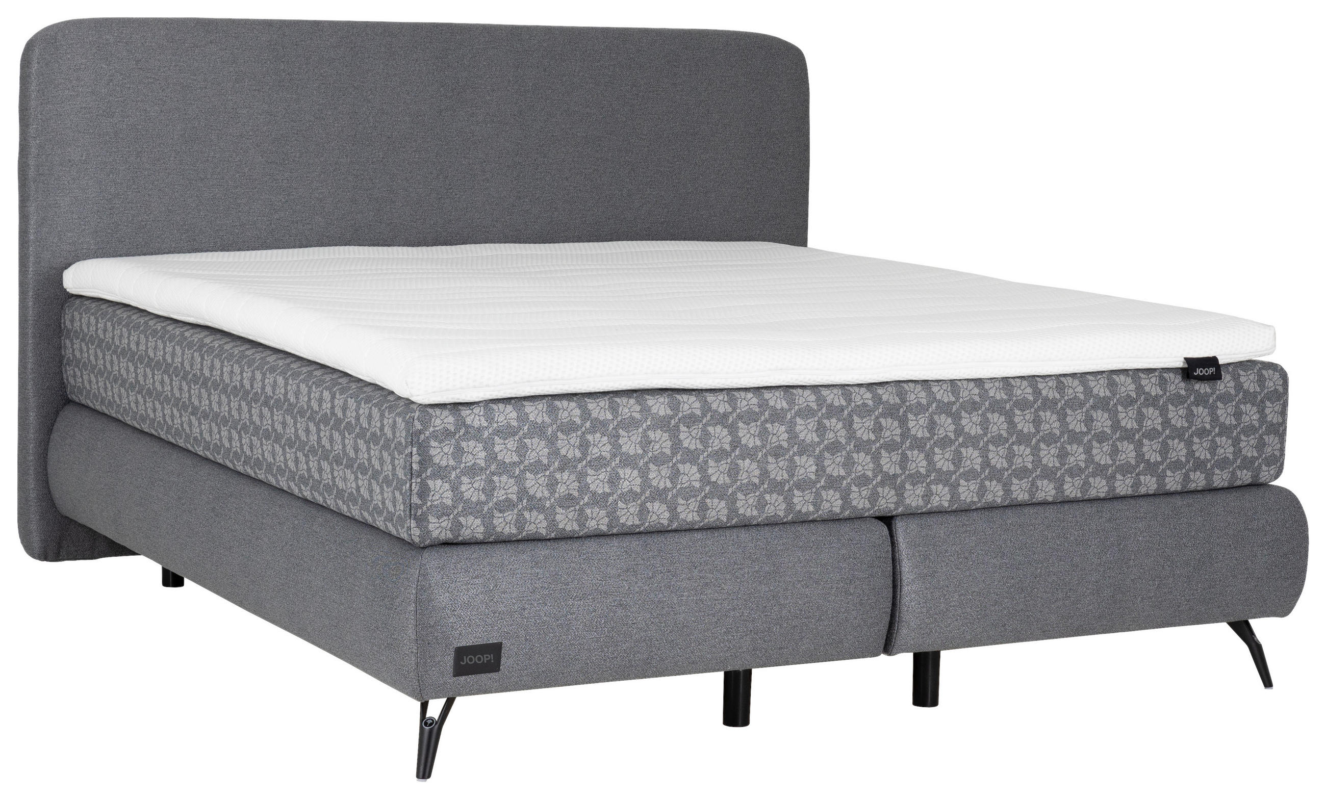 BOXSPRINGBETT 200/200 cm,  in Grau, Hellgrau, gepolstertes Kopfteil, Matratzen, H3 + H3 = fest  - Hellgrau/Schwarz, MODERN, Textil/Metall (200/200cm) - Joop!