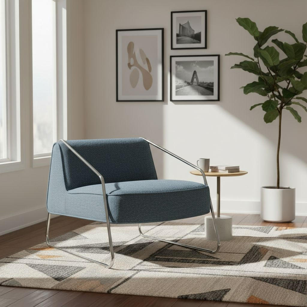 DESIGNSESSEL in Webstoff Blau  - Chromfarben/Blau, MODERN, Textil/Metall (62/85/65cm) - Livetastic