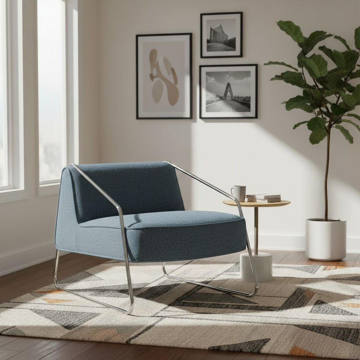 DESIGNSESSEL in Webstoff Blau  - Chromfarben/Blau, MODERN, Textil/Metall (62/85/65cm) - Livetastic