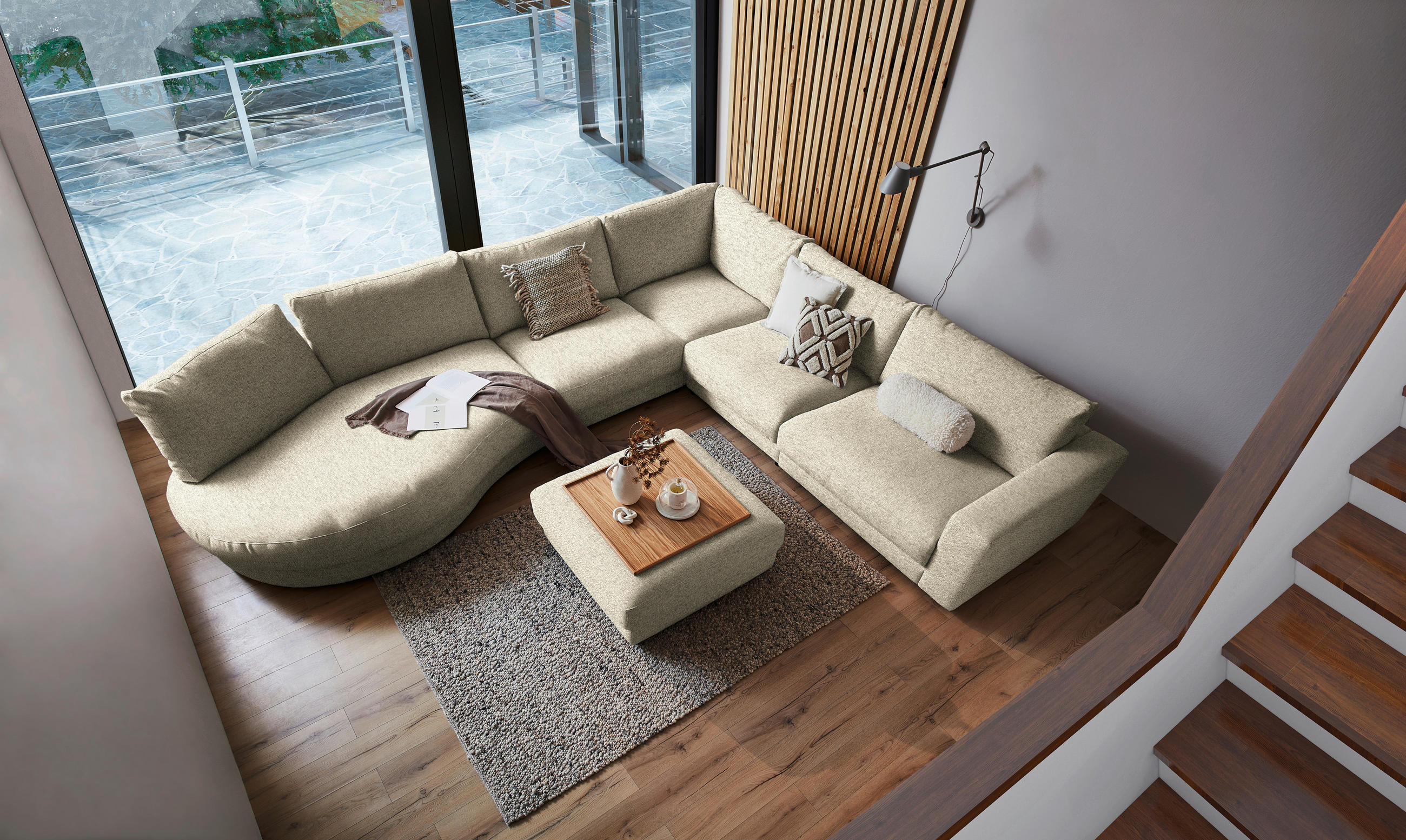 ECKSOFA in Flachgewebe Hellgrün  - Schwarz/Hellgrün, Design, Kunststoff/Textil (425/365cm) - Lomoco