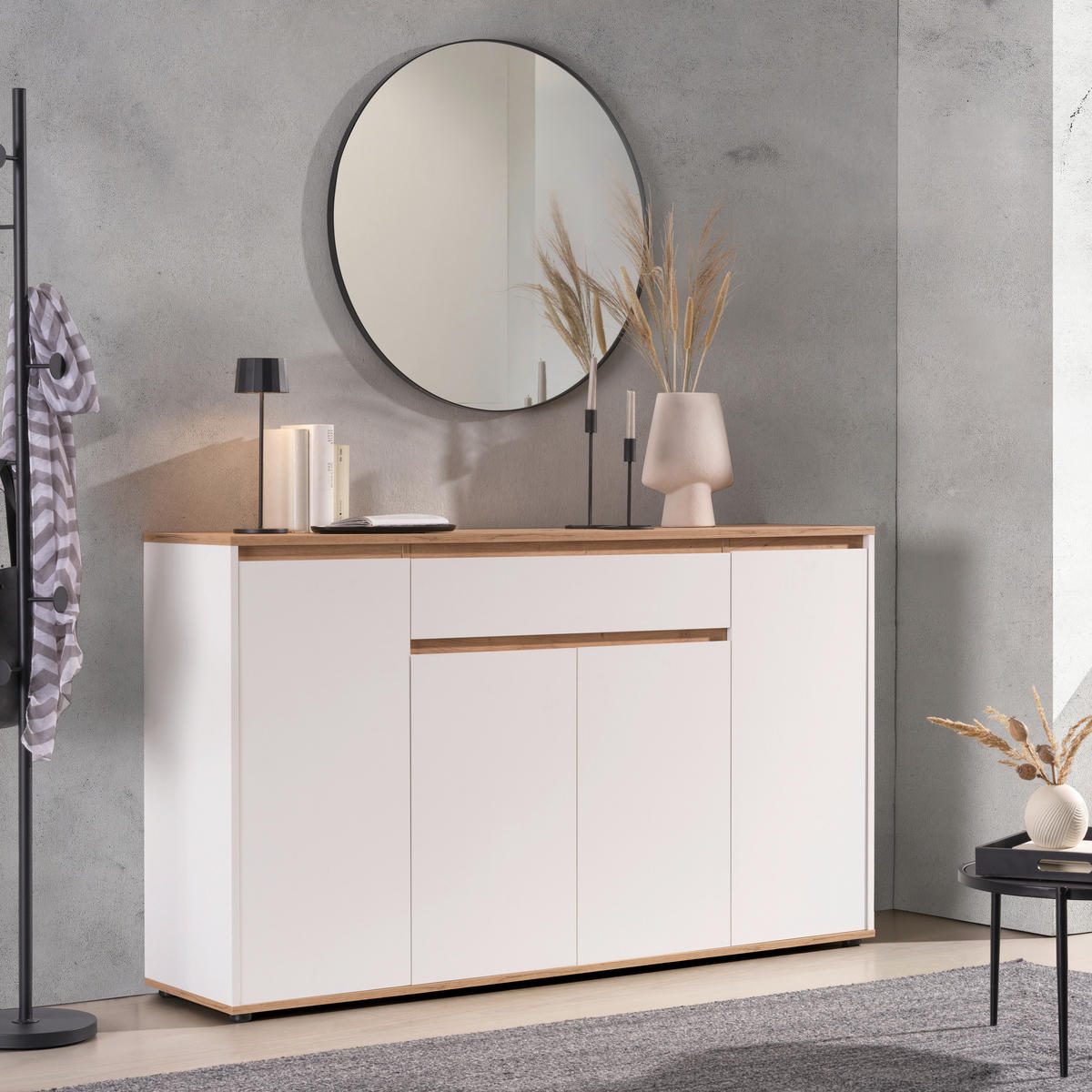 KOMODA, bela, hrast artisan  - bela/hrast artisan, Moderno, leseni material (160/93/38cm) - Carryhome