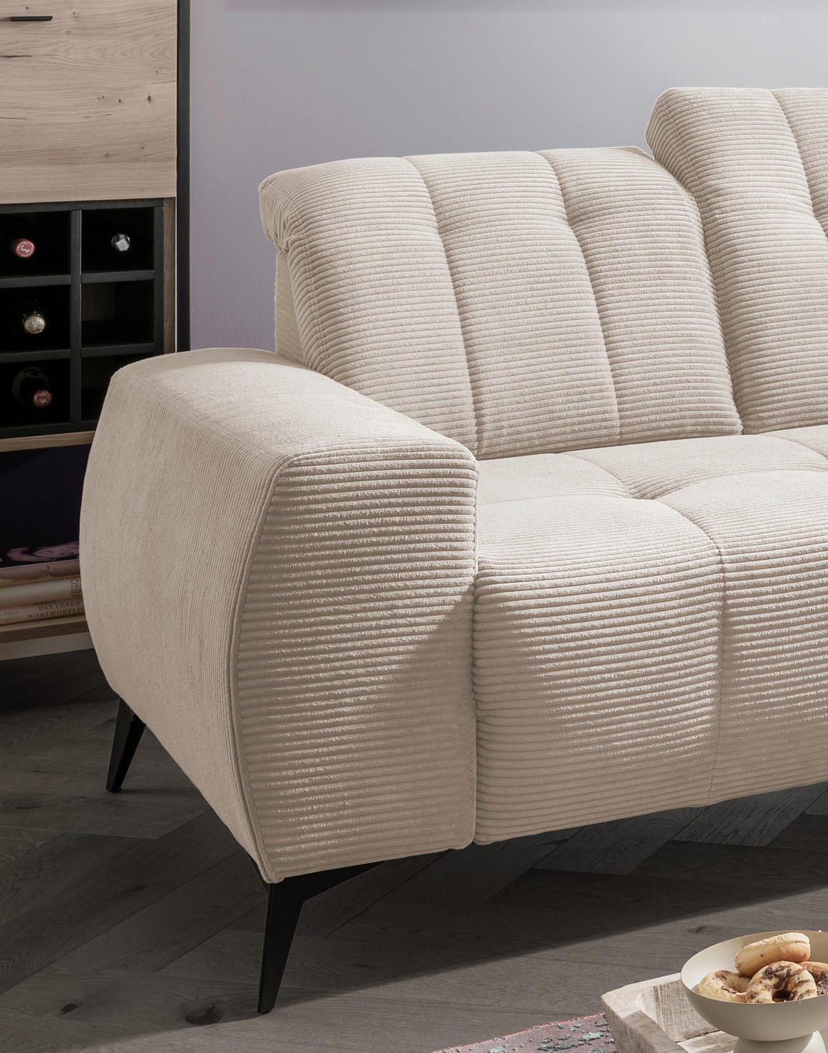 ECKSOFA Beige Cord  - Beige/Schwarz, MODERN, Textil/Metall (261/200cm) - Livetastic