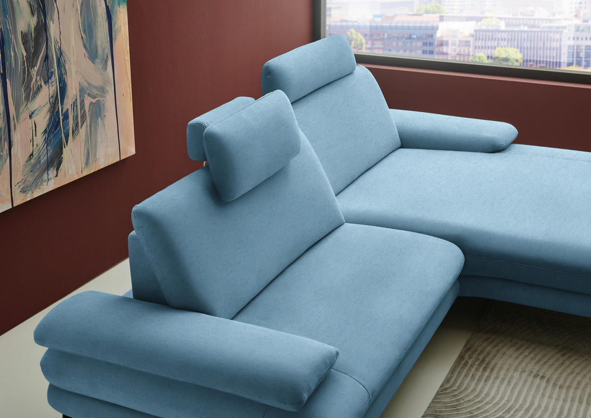 ECKSOFA  in Chenille, Flachgewebe Blau  284/180 cm  - Blau/Schwarz, Design, Textil/Metall (284/180cm) - Dieter Knoll