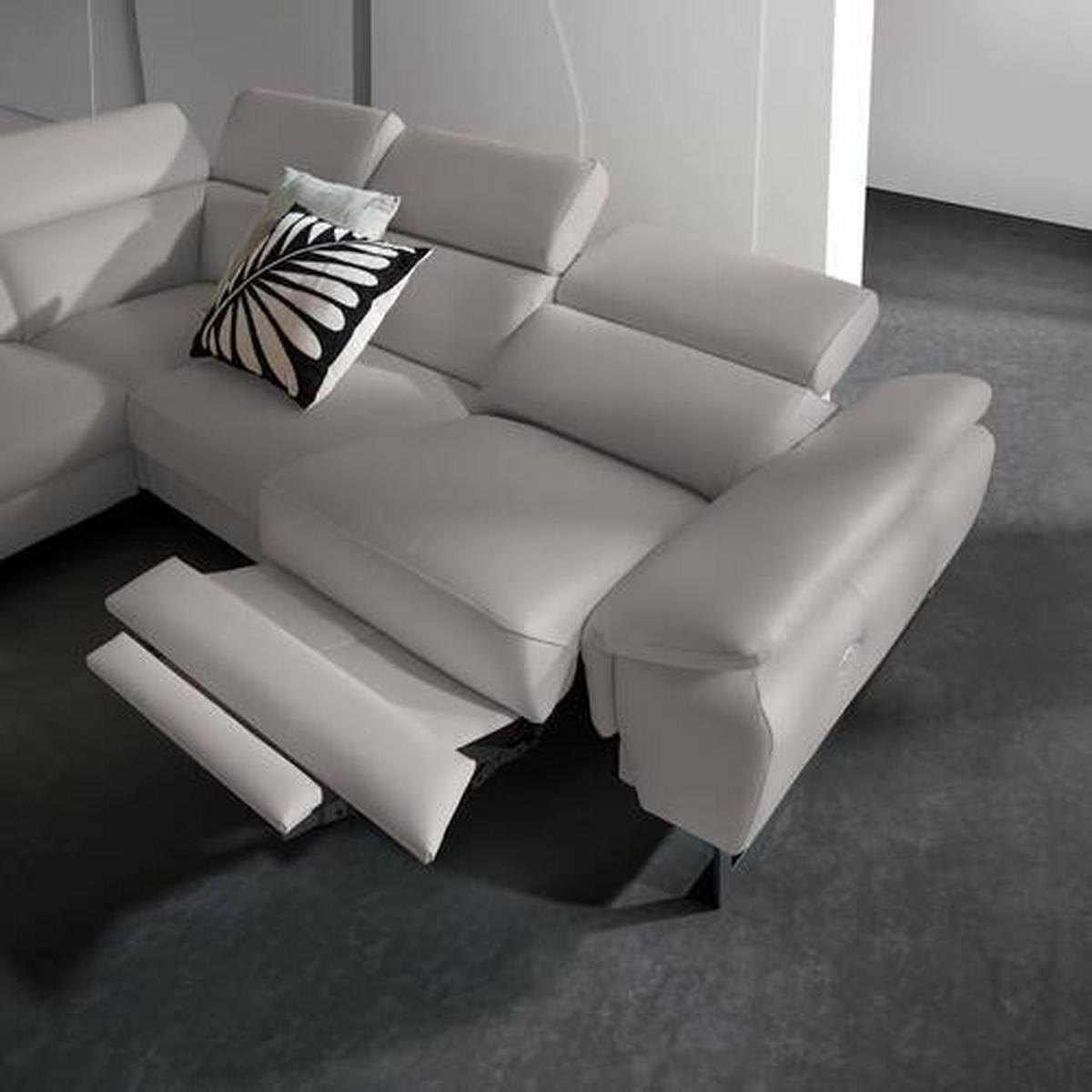 ECKSOFA Echtleder Greige  - Greige/Schwarz, Design, Leder/Metall (281/225cm) - Celina Home