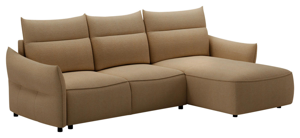 ECKSOFA Braun Webstoff Rückenkissen, Bettkasten, Schlaffunktion, Rücken echt, Liegefläche im Originalstoff  - Schwarz/Braun, KONVENTIONELL, Kunststoff/Textil (306/179cm) - Milino