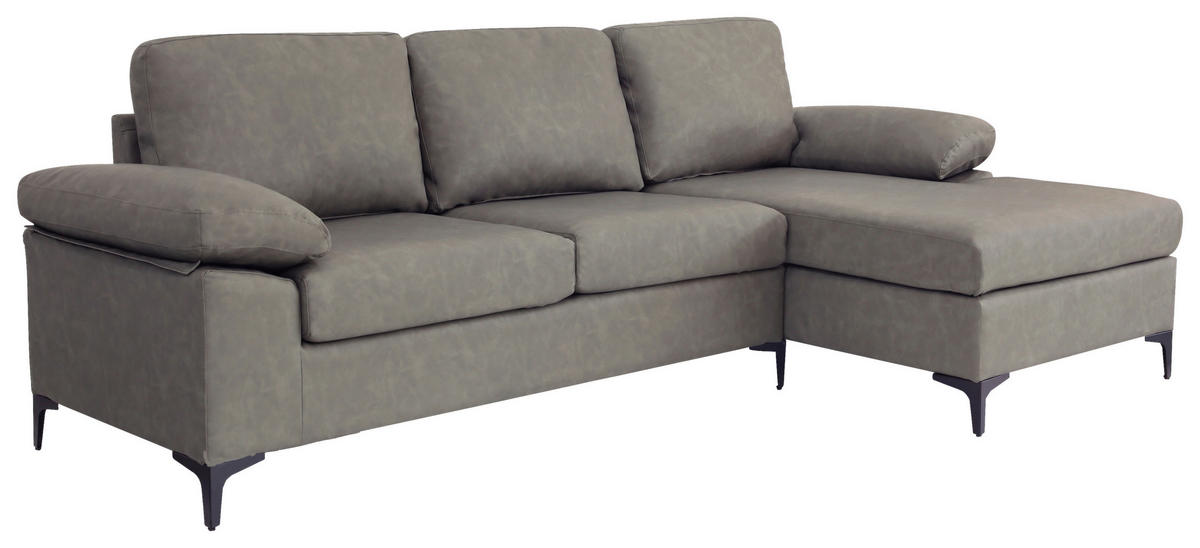 ECKSOFA in Lederlook Grau  - Schwarz/Grau, Konventionell, Kunststoff/Textil (262/135cm) - MID.YOU