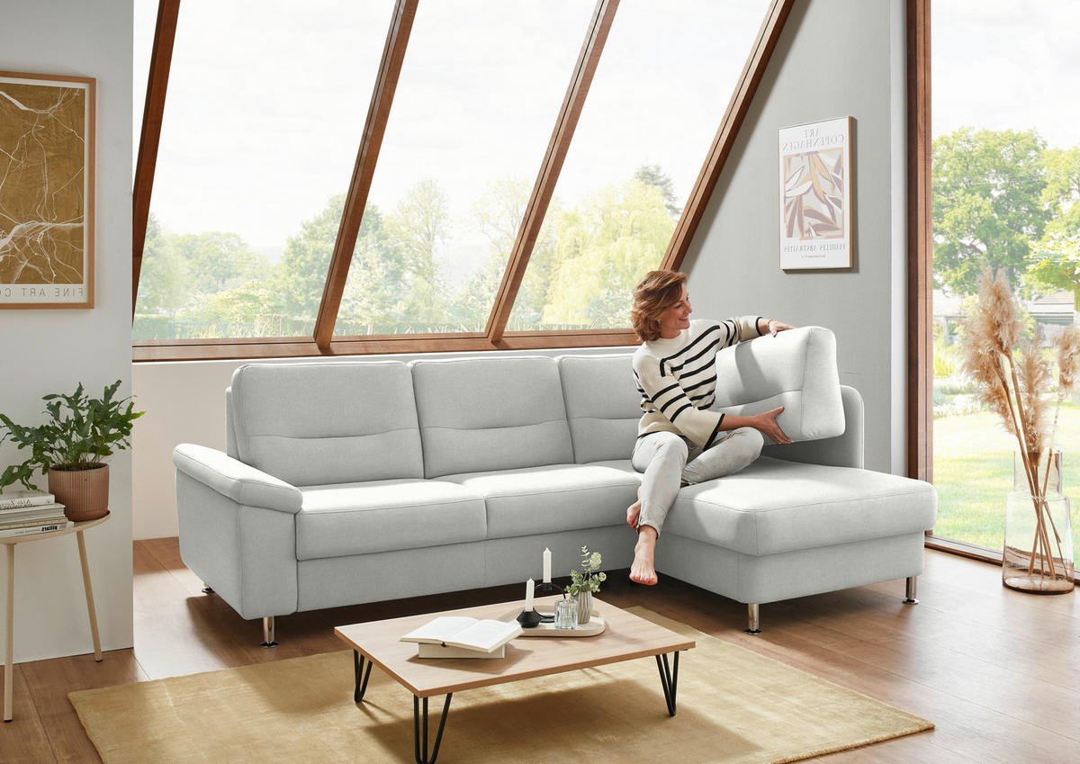 ECKSOFA  in Flachgewebe Silberfarben  244/160 cm  - Silberfarben/Alufarben, KONVENTIONELL, Textil/Metall (244/160cm) - Beldomo Comfort