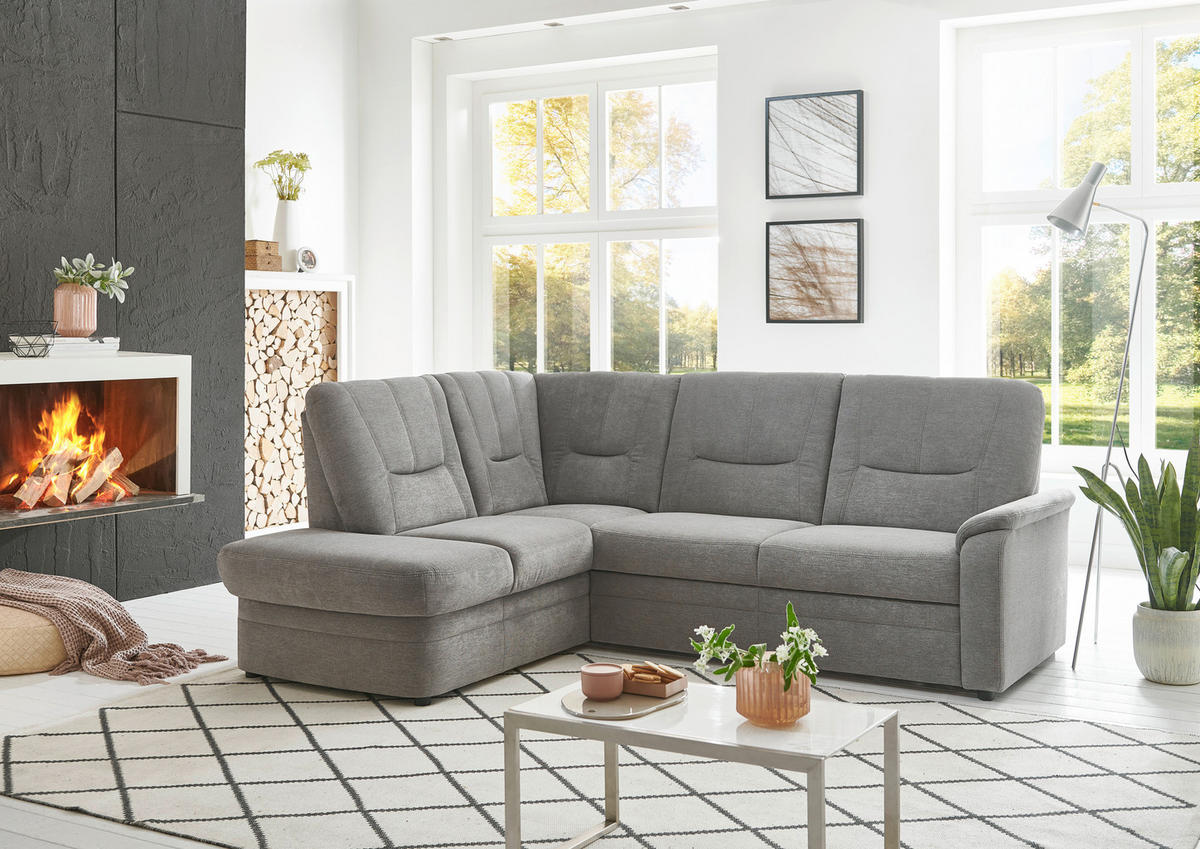 ECKSOFA  in Chenille Grau  185/235 cm  - Schwarz/Grau, KONVENTIONELL, Kunststoff/Textil (185/235cm) - Beldomo Comfort