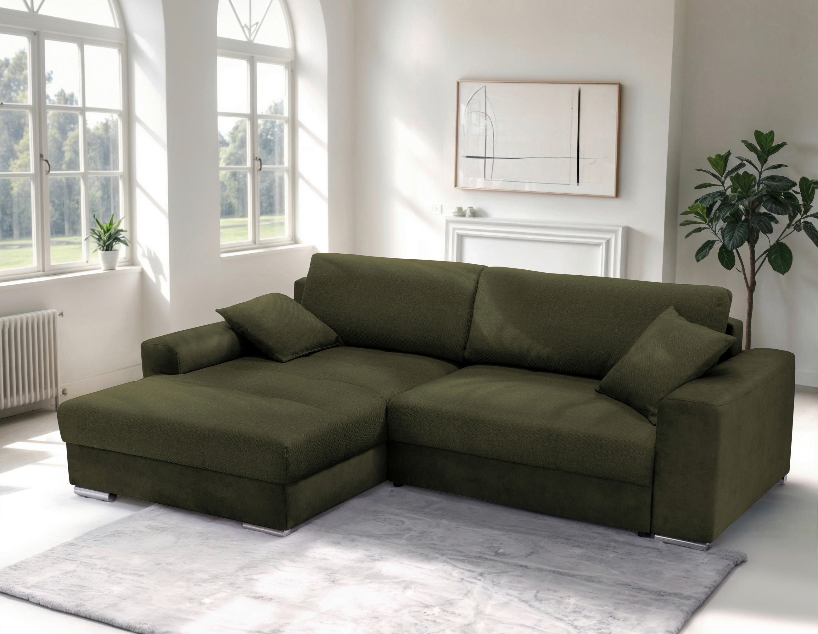 ECKSOFA in Struktur Olivgrün  - Chromfarben/Olivgrün, Design, Textil/Metall (177/269cm) - Livetastic