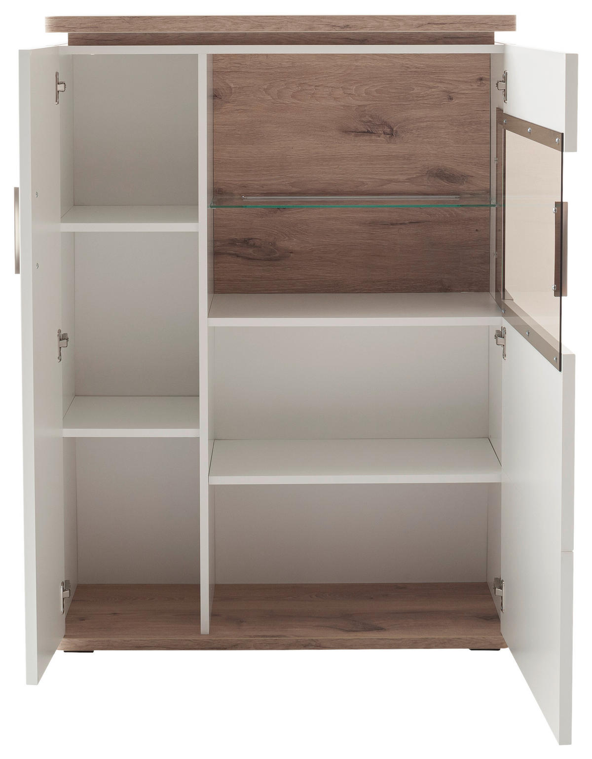 HIGHBOARD Tbilisi  in 90/124/38 cm  - Weiss/Eichefarben, Design, Glas/Holzwerkstoff (90/124/38cm) - Livetastic