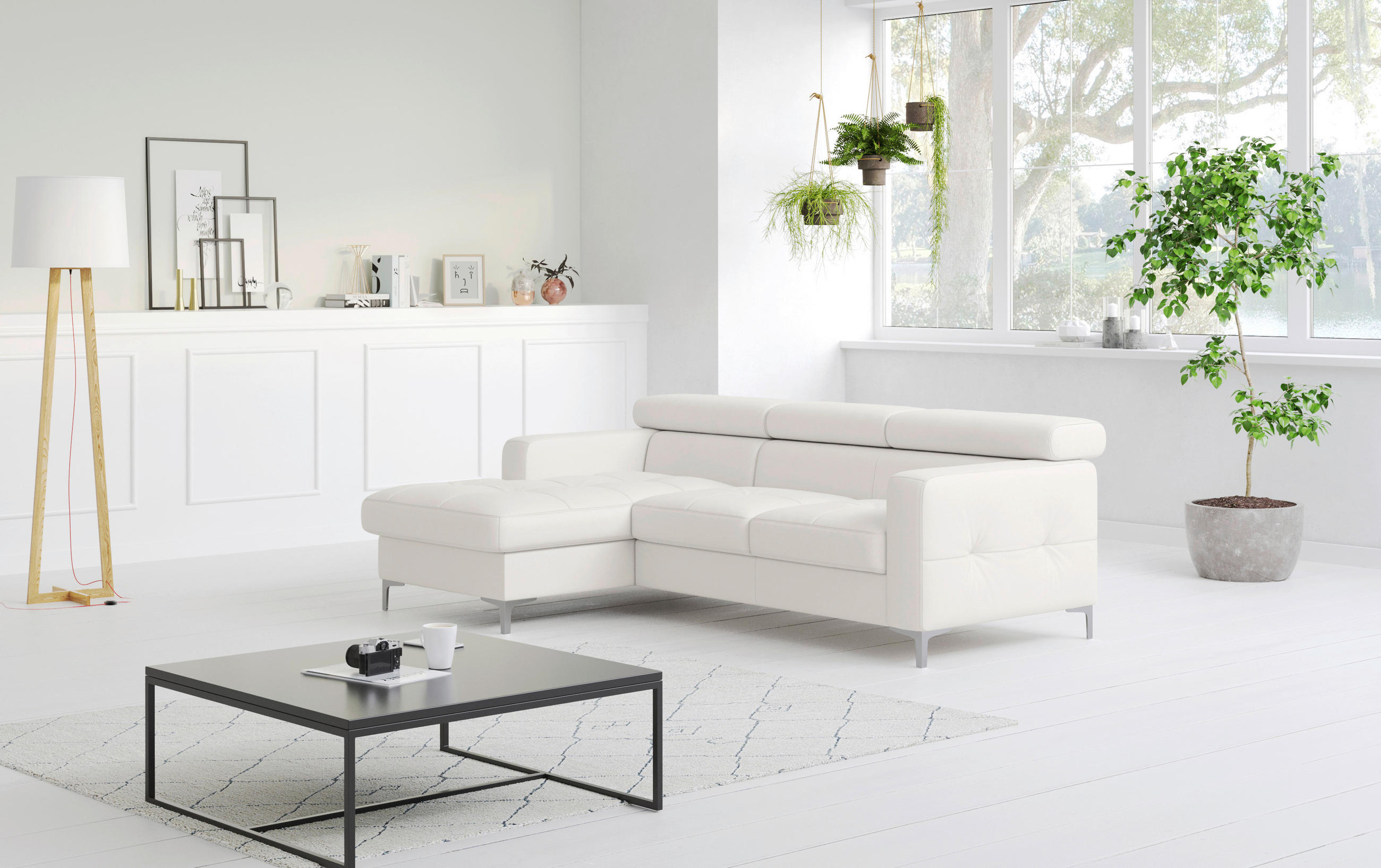 ECKSOFA Hellgrau Echtleder  - Chromfarben/Hellgrau, Design, Leder/Metall (168/227cm) - Livetastic