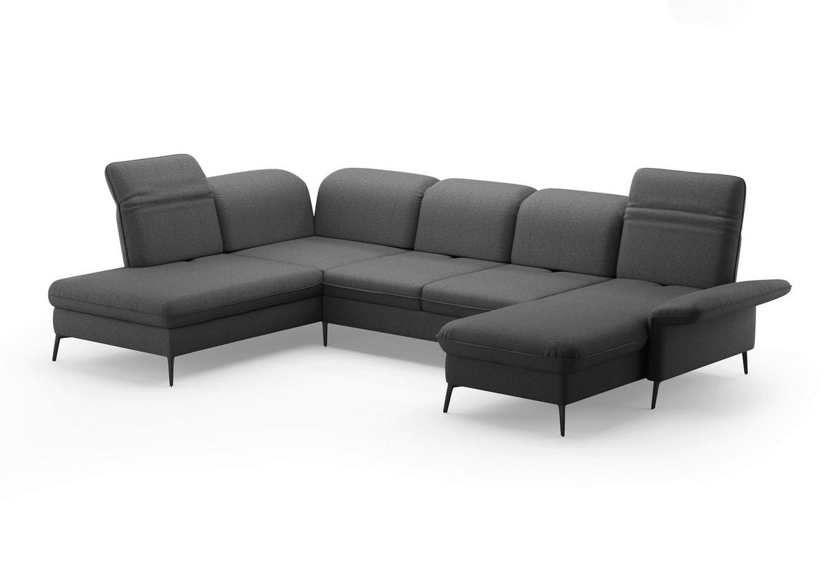WOHNLANDSCHAFT Dunkelgrau Flachgewebe  - Dunkelgrau/Schwarz, KONVENTIONELL, Textil/Metall (231/359/198cm) - Sit & More