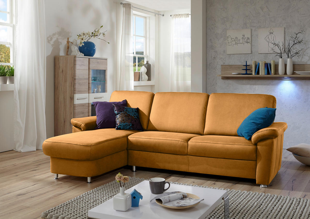 ECKSOFA in Flachgewebe Currygelb  - Chromfarben/Currygelb, Konventionell, Textil/Metall (163/250cm) - Beldomo System