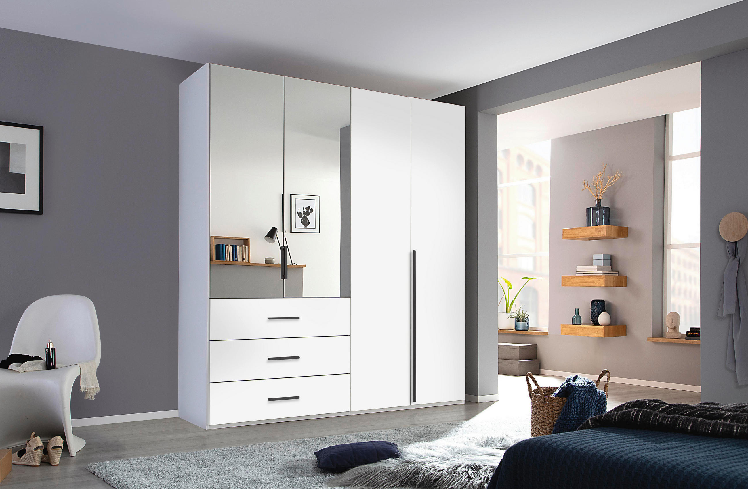 DREHTÜRENSCHRANK 201/223/60 cm,  in Weiß, 4-türig  - Graphitfarben/Weiß, Design, Glas/Holzwerkstoff (201/223/60cm) - home24